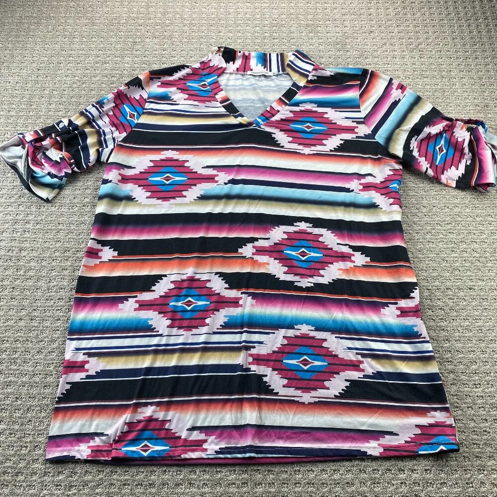 MISSLOOK Long Shirt Women Size 3XL Multicolored Colorful Tunic T-Shirt